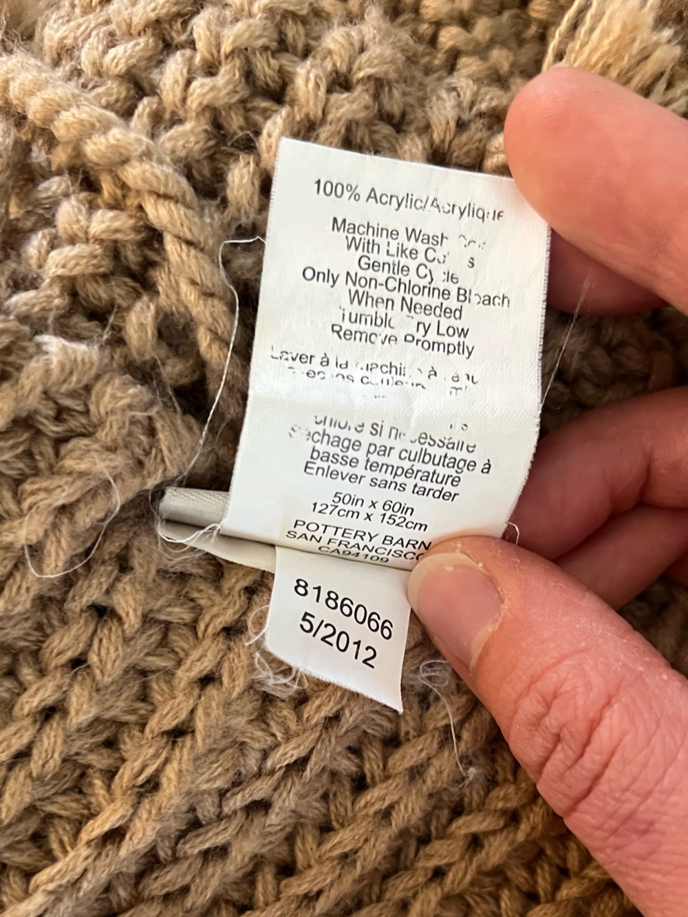 Pottery Barn Tan Crochet Knit Throw Blanket With Tassel Fringe - Picture 10 of 10